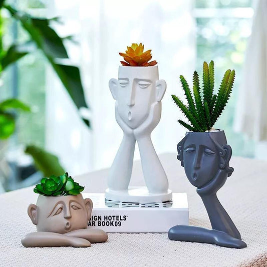 Blumentopf-Skulpturen-Trio „Emotionale Gesichter“