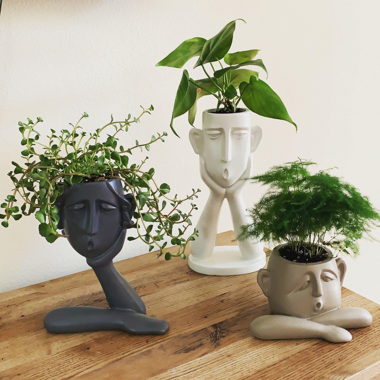 Blumentopf-Skulpturen-Trio „Emotionale Gesichter“