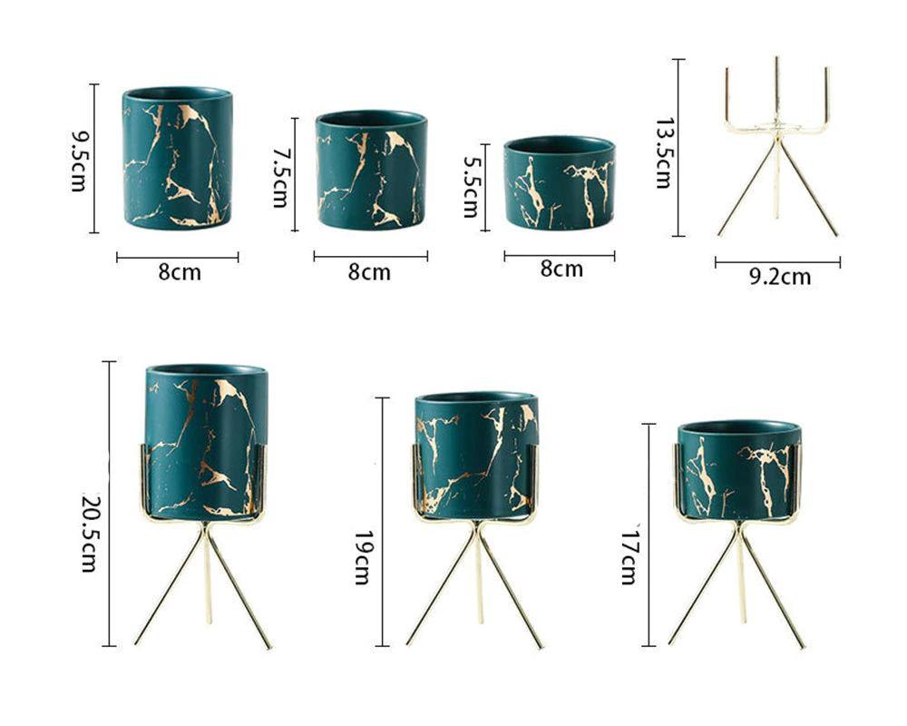 Jardinière de table en céramique marbrée avec support en métal géométrique