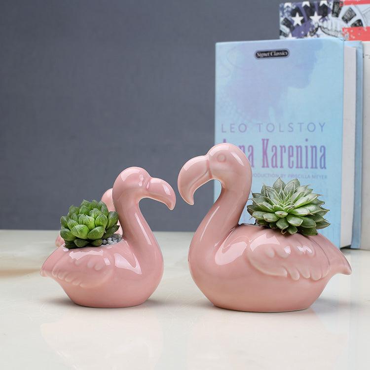 2er-Set Pink Flamingo Sukkulenten-Pflanzgefäße