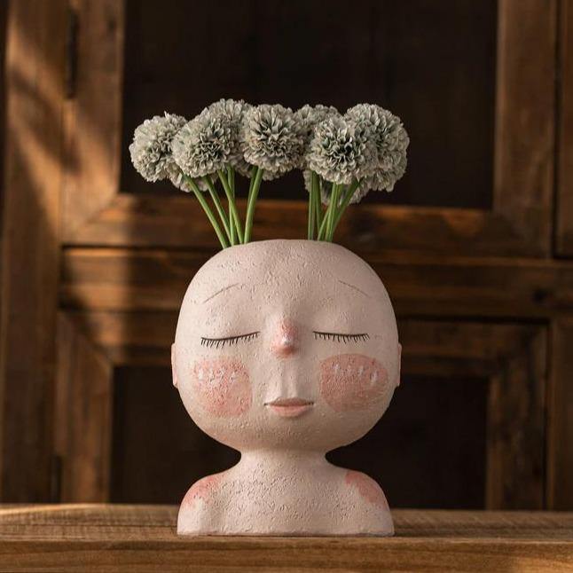 Vase à planter « Visage endormi, rêve paisible »