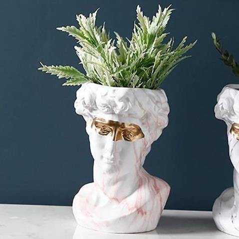 Vase Statue Pot de Fleurs Buste de David en Céramique