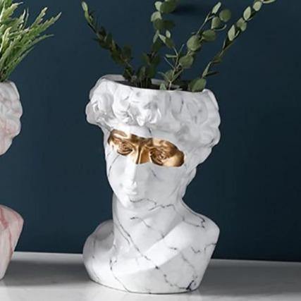 Vase Statue Pot de Fleurs Buste de David en Céramique
