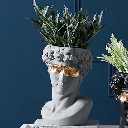 Vase Statue Pot de Fleurs Buste de David en Céramique