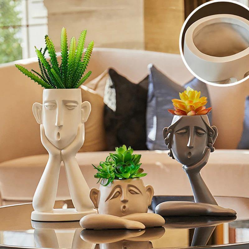 Blumentopf-Skulpturen-Trio „Emotionale Gesichter“