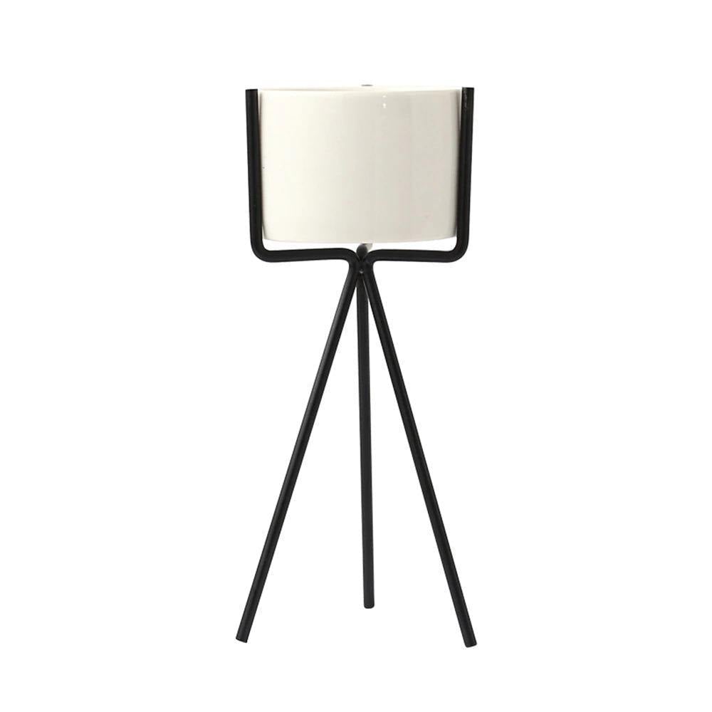 Longue jardinière de table en céramique avec support géométrique en fer