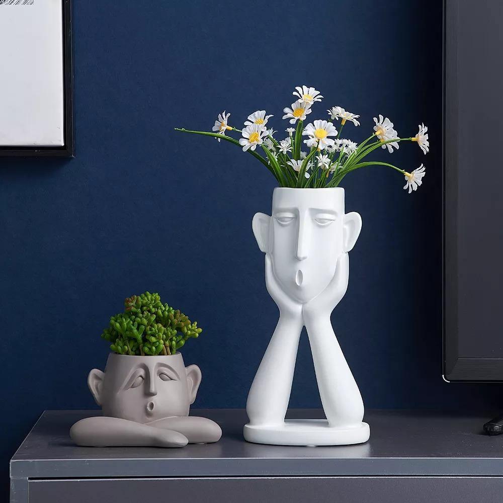 Blumentopf-Skulpturen-Trio „Emotionale Gesichter“