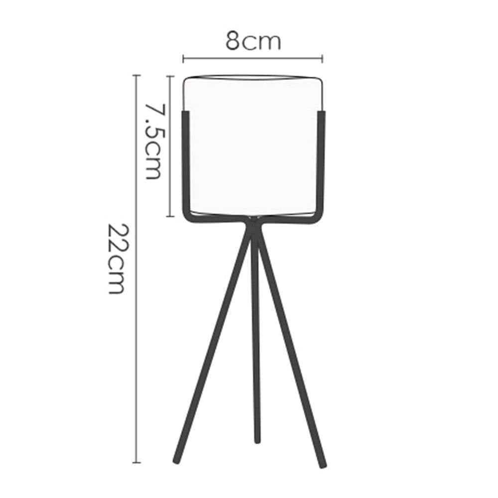 Longue jardinière de table en céramique avec support géométrique en fer