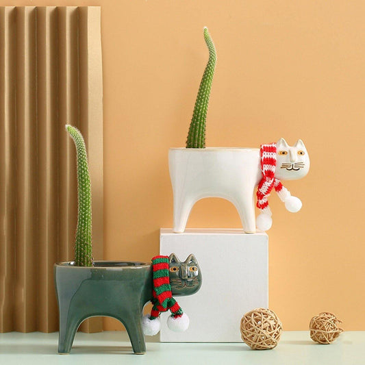 Jardinière chat en céramique émaillée