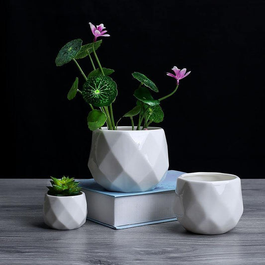 Pots à Succulentes en Céramique Diamant Arrondi