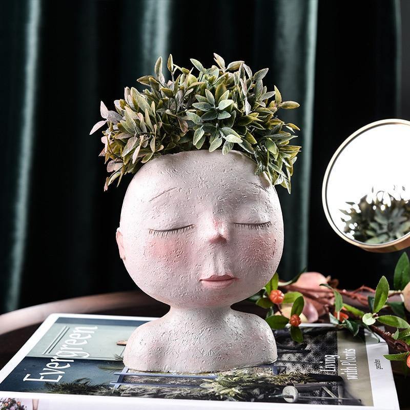 Vase à planter « Visage endormi, rêve paisible »