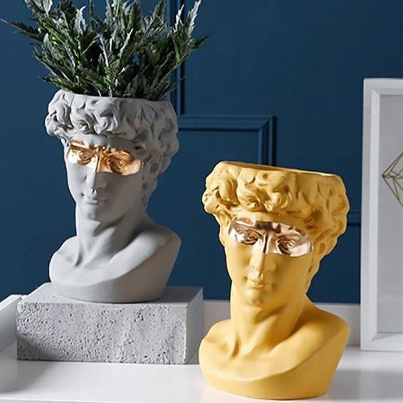 Vase Statue Pot de Fleurs Buste de David en Céramique
