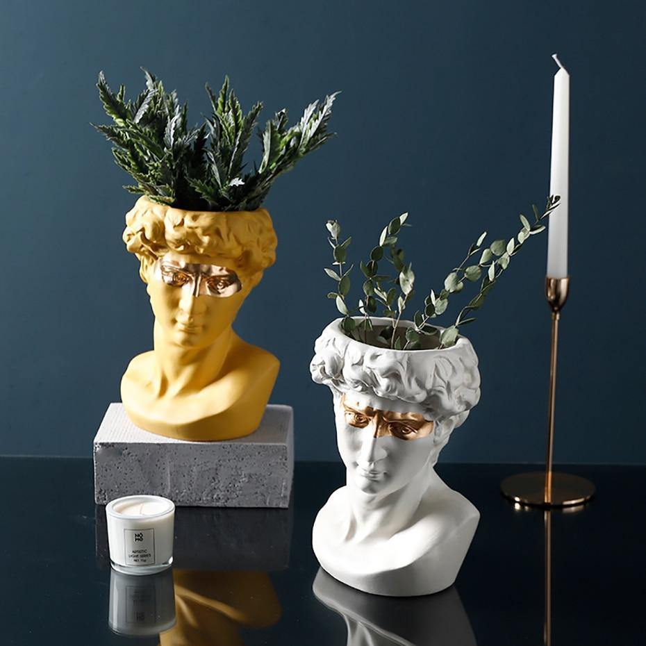Vase Statue Pot de Fleurs Buste de David en Céramique