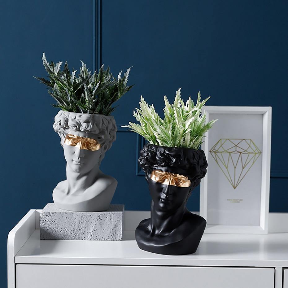 Vase Statue Pot de Fleurs Buste de David en Céramique